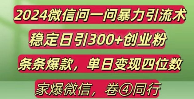 2024最新微信问一问暴力引流300+创业粉,条条爆款单日变现四位数【揭秘】-点子口袋网
