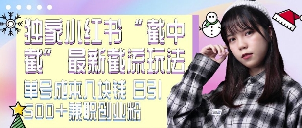 最新小红书截流玩法 独家截中截 单号成本几块钱 日引500+CY粉JZ粉-点子口袋网