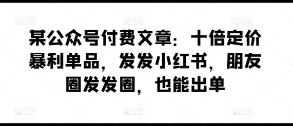 某公众号付费文章：十倍定价暴利单品，发发小红书，朋友圈发发圈，也能出单-点子口袋网
