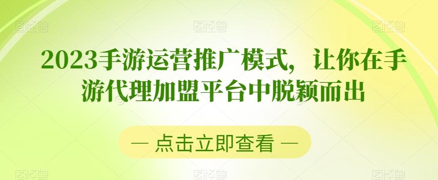 2023手游运营推广模式，让你在手游代理加盟平台中脱颖而出-点子口袋网