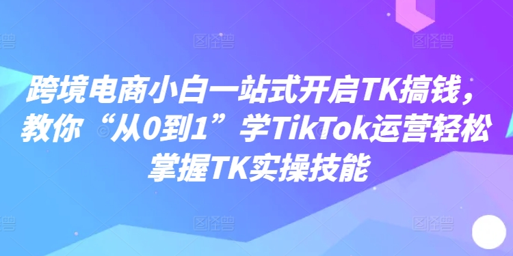 跨境电商小白一站式开启TK搞钱，教你“从0到1”学TikTok运营轻松掌握TK实操技能-点子口袋网