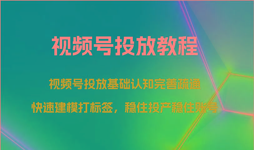 视频号投放教程-视频号投放基础认知完善疏通，快速建模打标签，稳住投产稳住账号-点子口袋网