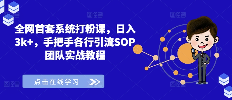 全网首套系统打粉课，日入3k+，手把手各行引流SOP团队实战教程-点子口袋网