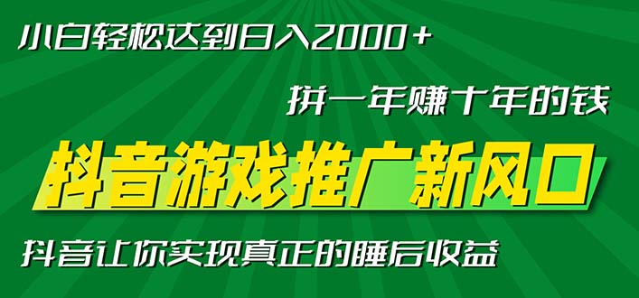 新风口抖音游戏推广—拼一年赚十年的钱，小白每天一小时轻松日入2000＋-点子口袋网