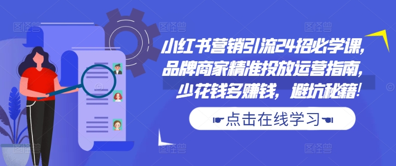 小红书营销引流24招必学课，品牌商家精准投放运营指南，少花钱多赚钱，避坑秘籍!-点子口袋网