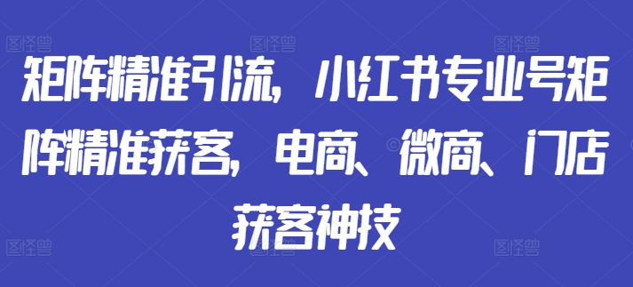 矩阵精准引流，小红书专业号矩阵精准获客，电商、微商、门店获客神技-点子口袋网