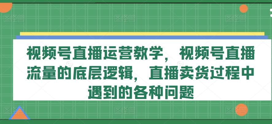 视频号直播运营教学，视频号直播流量的底层逻辑，直播卖货过程中遇到的各种问题-点子口袋网