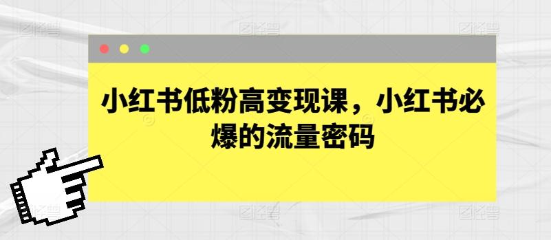 小红书低粉高变现课，小红书必爆的流量密码-点子口袋网