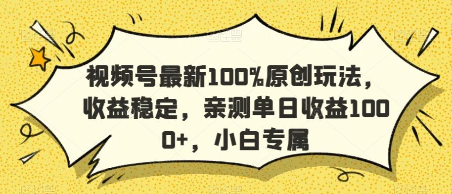 视频号最新100%原创玩法，收益稳定，亲测单日收益1000+，小白专属【揭秘】-云创网