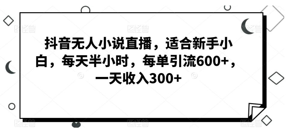 抖音无人小说直播，适合新手小白，每天半小时，每单引流600+，一天收入300+-点子口袋网