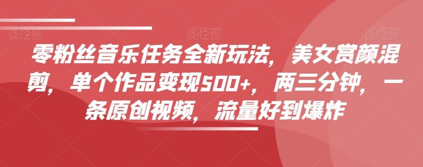 零粉丝音乐任务全新玩法，美女赏颜混剪，单个作品变现500+，两三分钟，一条原创视频，流量好到爆炸-点子口袋网