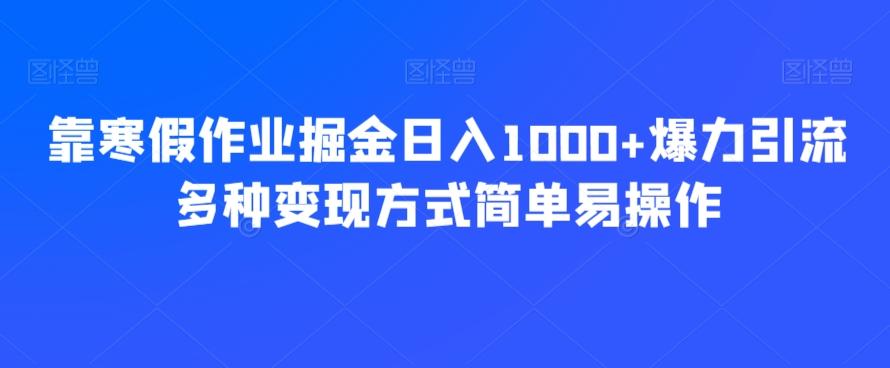 靠寒假作业掘金日入1000+爆力引流多种变现方式简单易操作-点子口袋网