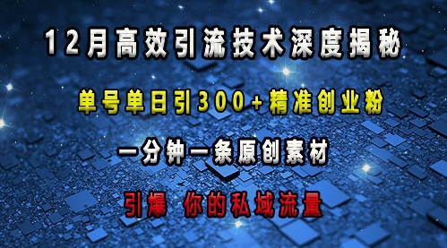 最新高效引流技术深度揭秘 ，单号单日引300+精准创业粉，一分钟一条原创素材，引爆你的私域流量-点子口袋网