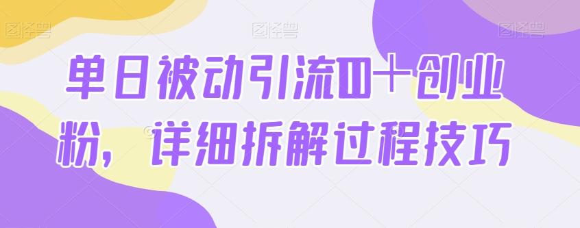 单日被动引流100＋创业粉，详细拆解过程技巧-点子口袋网