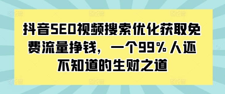 抖音SEO视频搜索优化获取免费流量挣钱，一个99%人还不知道的生财之道-点子口袋网