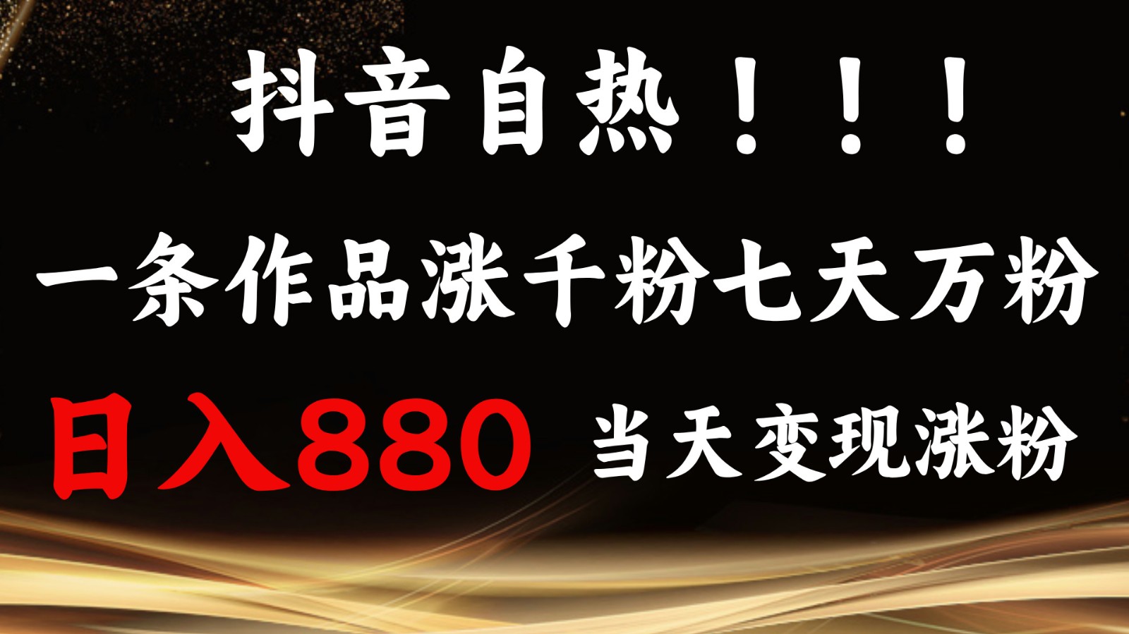 抖音小红书自热，一条作品1000粉，7天万粉，单日变现880收益-云创网