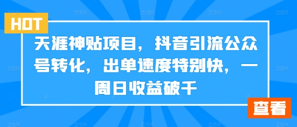 天涯神贴项目，抖音引流公众号转化，出单速度特别快，一周日收益破千-点子口袋网
