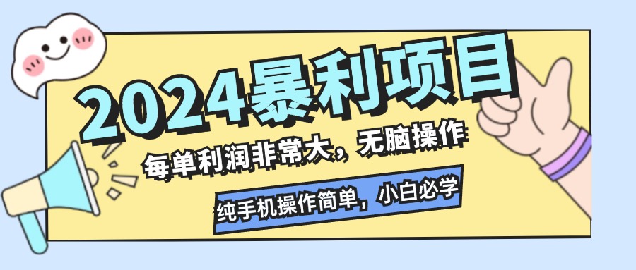 2024暴利项目，每单利润非常大，无脑操作，纯手机操作简单，小白必学项目-点子口袋网