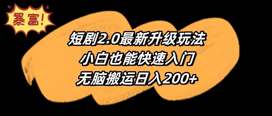 (9375期)短剧2.0最新升级玩法，小白也能快速入门，无脑搬运日入200+-点子口袋网