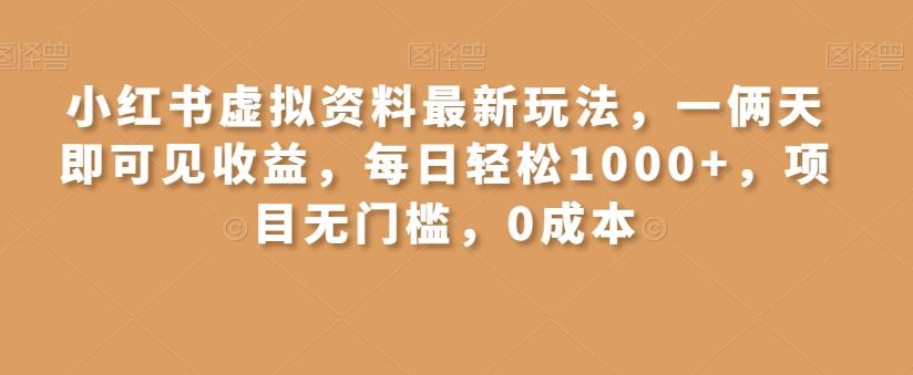 小红书虚拟资料最新玩法，一俩天即可见收益，每日轻松1000+，项目无门槛，0成本-点子口袋网
