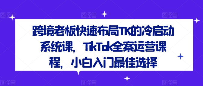 跨境老板快速布局TK的冷启动系统课，TikTok全案运营课程，小白入门最佳选择-点子口袋网