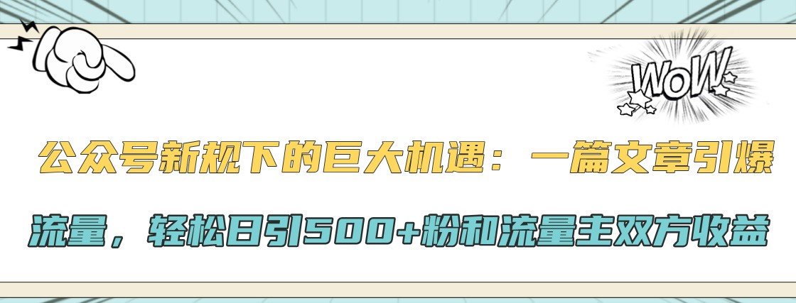 公众号新规下的巨大机遇：一篇文章引爆流量，轻松日引500+粉和流量主双方收益-点子口袋网