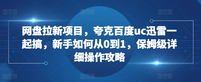 网盘拉新项目，夸克百度uc迅雷一起搞，新手如何从0到1，保姆级详细操作攻略-点子口袋网