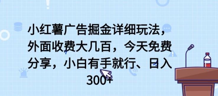 小红薯广告掘金详细玩法，外面收费大几百，小白有手就行，日入300+【揭秘】-点子口袋网