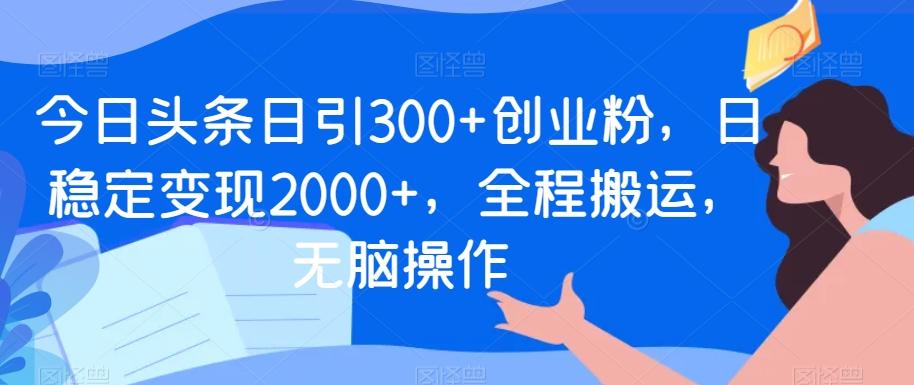 今日头条日引300+创业粉，日稳定变现2000+，全程搬运，无脑操作-点子口袋网
