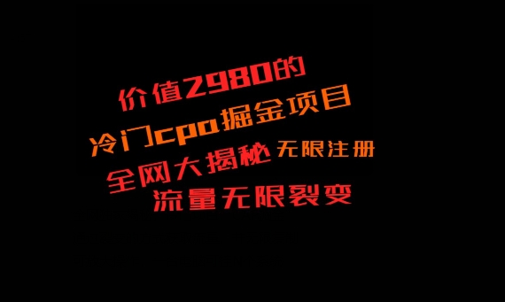 价值2980的CPA掘金项目大揭秘，号称当天收益200+，不见收益包赔双倍-点子口袋网