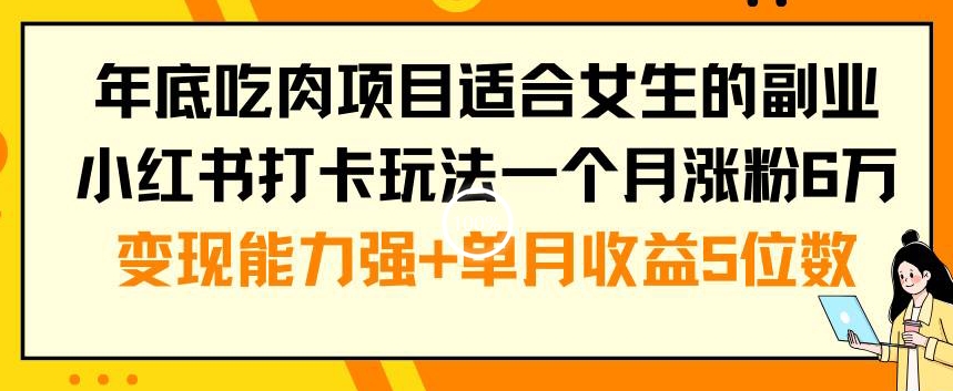 年底吃肉项目适合女生的副业小红书打卡玩法一个月涨粉6万+变现能力强+单月收益5位数【揭秘】-云创网