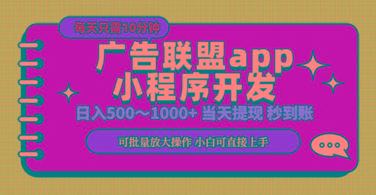 小程序开发 广告赚钱 日入500~1000+ 小白轻松上手！-点子口袋网