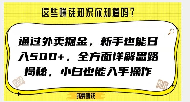 通过外卖掘金，新手也能日入500+，全方面详解思路揭秘，小白也能上手操作【揭秘】-点子口袋网