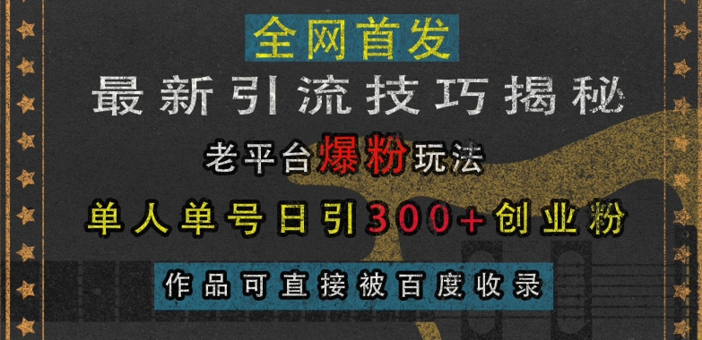 最新引流技巧揭秘，老平台爆粉玩法，单人单号日引300+创业粉，作品可直接被百度收录-点子口袋网
