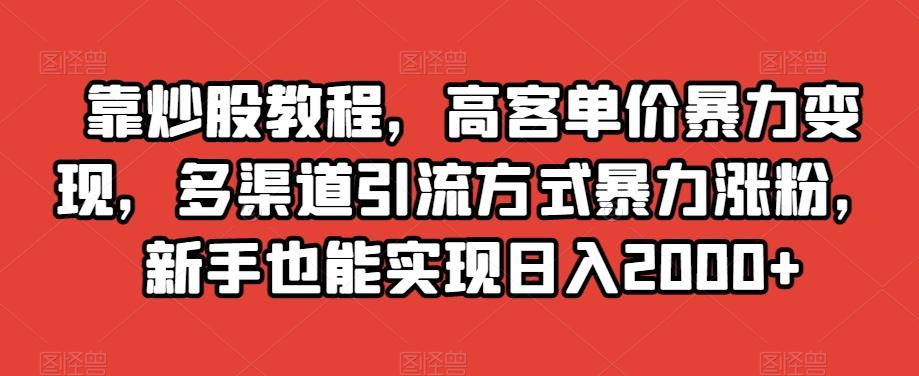 靠炒股教程，高客单价暴力变现，多渠道引流方式暴力涨粉，新手也能实现日入2000+【揭秘】-点子口袋网