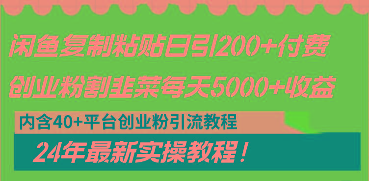 闲鱼复制粘贴日引200+付费创业粉，割韭菜日稳定5000+收益，24年最新教程！-云创网