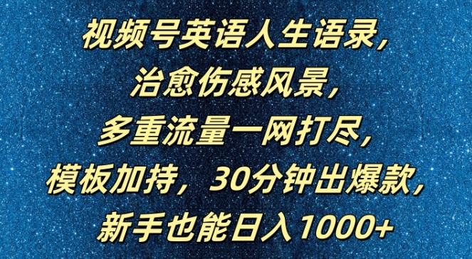 视频号英语人生语录，多重流量一网打尽，模板加持，30分钟出爆款，新手也能日入1000+【揭秘】-点子口袋网
