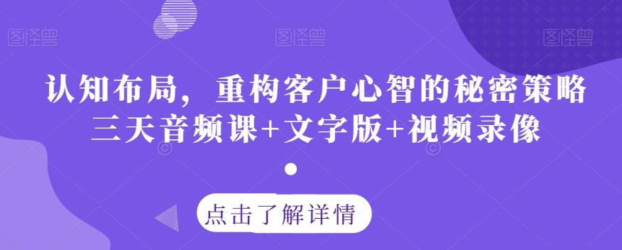 认知布局，重构客户心智的秘密策略三天音频课+文字版+视频录像-点子口袋网