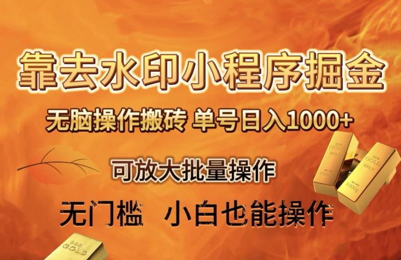 靠去水印小程序无脑操作搬砖，单号日入1000+保姆级教程可放大批量操作【揭秘】-云创网