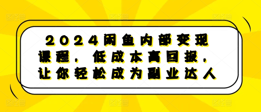 2024闲鱼内部变现课程，低成本高回报，让你轻松成为副业达人-点子口袋网