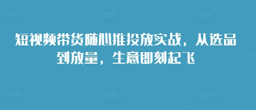 短视频带货随心推投放实战，从选品到放量，生意即刻起飞-点子口袋网