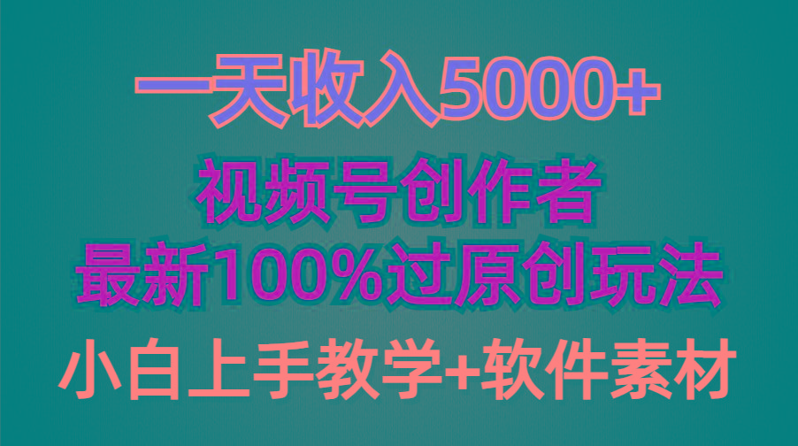 (9568期)一天收入5000+，视频号创作者，最新100%原创玩法，对新人友好，小白也可.-点子口袋网
