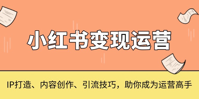 小红书变现运营，IP打造、内容创作、引流技巧，助你成为运营高手-点子口袋网