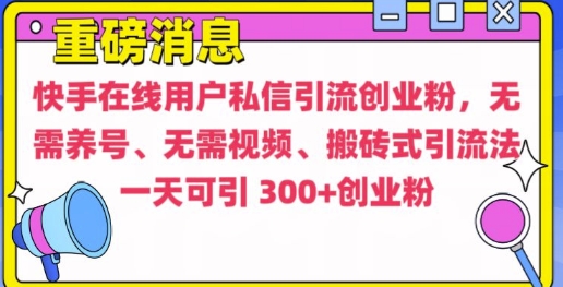快手最新引流创业粉方法，无需养号、无需视频、搬砖式引流法【揭秘】-点子口袋网