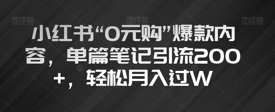 小红书“0元购”爆款内容，单篇笔记引流200+，轻松月入过W【揭秘】-点子口袋网