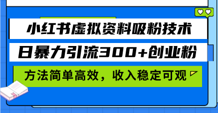 小红书虚拟资料吸粉技术，日暴力引流300+创业粉，方法简单高效，收入稳...-点子口袋网