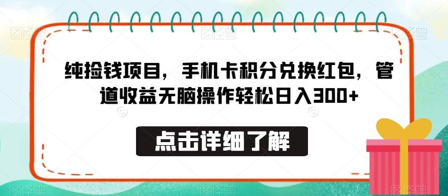 纯捡钱项目，手机卡积分兑换红包，管道收益无脑操作轻松日入300+-点子口袋网
