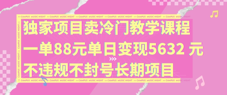 独家项目卖冷门教学课程一单88元单日变现5632元违规不封号长期项目【揭秘】-点子口袋网