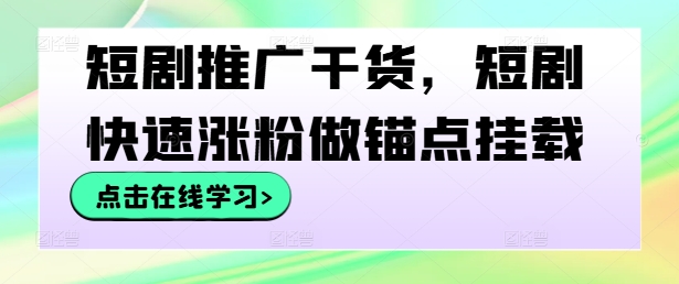 短剧推广干货，短剧快速涨粉做锚点挂载-点子口袋网