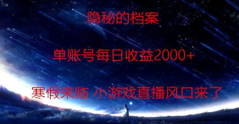 隐秘的档案小游戏直播，单账号每日收益2000+工作室可批量做-点子口袋网